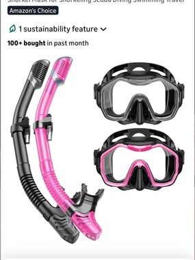 Pink & Black Snorkel Set - Mask and Dry Snorkel